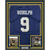 Framed Autographed/Signed Kyle Rudolph 35x39 Notre Dame Blue College Football Jersey Beckett BAS COA
