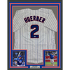 Framed Autographed/Signed Nico Hoerner 35x39 Chicago Pinstripe Baseball Jersey Beckett BAS COA