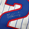 Framed Autographed/Signed Nico Hoerner 35x39 Chicago Pinstripe Baseball Jersey Beckett BAS COA
