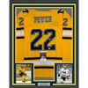 Framed Autographed/Signed Owen Power 35x39 Michigan Yellow College Hockey Jersey JSA COA