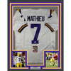 Framed Autographed/Signed Tyrann Mathieu 35x39 LSU White College Football Jersey JSA COA