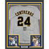 Framed Autographed/Signed William Contreras 35x39 Milwaukee Pinstripe Baseball Jersey JSA COA
