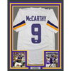 Framed Autographed/Signed J.J. JJ McCarthy 35x39 Minnesota White Football Jersey Beckett BAS COA by Hall of Fame Sports Memorabilia