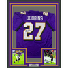Framed Autographed/Signed JK J.K. Dobbins 35x39 Baltimore Purple Football Jersey JSA COA