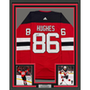 Framed Autographed/Signed Jack Hughes 35x39 New Jersey Devils Authentic Red Hockey Jersey Fanatics COA