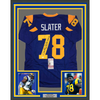 Framed Autographed/Signed Jackie Slater 35x39 HOF 01 Los Angeles LA Retro Blue Football Jersey JSA COA