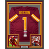Framed Autographed/Signed Jahan Dotson 35x39 Washington Burgundy Football Jersey JSA COA