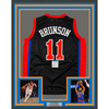Framed Autographed/Signed Jalen Brunson 35x39 New York Black Basketball Jersey PSA/DNA COA