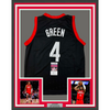 Framed Autographed/Signed Jalen Green 35x39 #4 Houston Black Basketball Jersey JSA COA