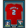 Framed Autographed/Signed Jazz Chisholm Jr. 35x39 Miami Red Baseball Jersey Beckett BAS COA