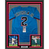 Framed Autographed/Signed Jazz Chisholm Jr. 35x39 Miami Blue Baseball Jersey JSA COA