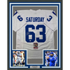 Framed Autographed/Signed Jeff Saturday 35x39 Indianapolis White Football Jersey JSA COA