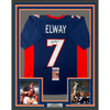 Framed Autographed/Signed John Elway 35x39 Denver Blue Football Jersey JSA COA