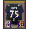 Framed Autographed/Signed Jonathan Ogden 35x39 HOF 13 Baltimore Black Football Jersey JSA COA