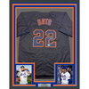 Framed Autographed/Signed Juan Soto 35x39 New York Black Baseball Jersey Beckett BAS COA