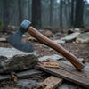Damascus Steel Camp Axe with 19 Inch Rosewood Handle, Handmade Bushcraft Hatchet with Leather Sheath by JW SteelCrafts