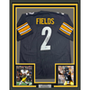 Framed Autographed/Signed Justin Fields 35x39 Pittsburgh Black Football Jersey Beckett BAS COA