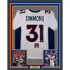 Framed Autographed/Signed Justin Simmons 35x39 Denver White Football Jersey JSA COA