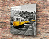 Lisbon Yellow Tram Glass Wall Art by Insigneart USA
