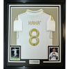 Framed Autographed/Signed Ricardo Kaka 35x39 Real Madrid White/Gold Retro Soccer Futbol Jersey Beckett BAS COA by Hall of Fame Sports Memorabilia