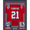 Framed Autographed/Signed Jaylinn Hawkins 35x39 New England Red Football Jersey Beckett BAS COA by Hall of Fame Sports Memorabilia