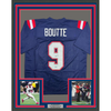 Framed Autographed/Signed Kayshon Boutte 35x39 New England Blue Football Jersey Beckett BAS COA by Hall of Fame Sports Memorabilia