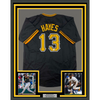 Framed Autographed/Signed Ke'Bryan Hayes 35x39 Pittsburgh Black Baseball Jersey Beckett BAS COA