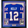 Framed Autographed/Signed Jim Kelly 35x39 Buffalo Blue Football Jersey JSA COA