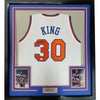 Framed Autographed/Signed Bernard King 35x39 New York White Basketball Jersey Beckett BAS COA