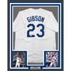 Framed Autographed/Signed Kirk Gibson 35x39 Los Angeles LA White Baseball Jersey JSA COA