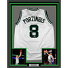 Framed Autographed/Signed Kristaps Porzingis 35x39 Boston White Basketball Jersey JSA COA
