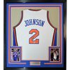 Framed Autographed/Signed Larry Johnson 35x39 New York White Basketball Jersey JSA COA by Hall of Fame Sports Memorabilia