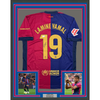 Framed Autographed/Signed Lamine Yamal 35x39 FC Barcelona Blue Soccer Jersey Beckett BAS COA