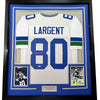 Framed Autographed/Signed Steve Largent 35x39 Seattle White Football Jersey PSA/DNA COA