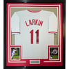 Framed Autographed/Signed Barry Larkin 35x39 Cincinnati White Baseball Jersey Beckett BAS COA
