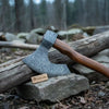Damascus Steel Camp Axe with 19 Inch Rosewood Handle, Handmade Bushcraft Hatchet with Leather Sheath by JW SteelCrafts