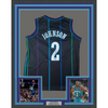 Framed Autographed/Signed Larry Johnson 35x39 Charlotte Black Basketball Jersey Steiner COA