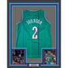 Framed Autographed/Signed Larry Johnson 35x39 Charlotte Teal Basketball Jersey Steiner COA