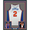 Framed Autographed/Signed Larry Johnson 35x39 New York White Basketball Jersey Steiner COA