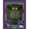 Framed Autographed/Signed Lawrence Taylor 35x39 New York Green Salute To Service Football Jersey Beckett BAS COA