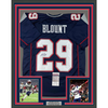 Framed Autographed/Signed LeGarrette Blount 35x39 New England Blue Football Jersey JSA COA