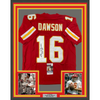 Framed Autographed/Signed Len Dawson 35x39 HOF 87 Kansas City Red Football Jersey JSA COA