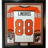 Framed Autographed/Signed Eric Lindros 35x39 Philadelphia White Hockey Jersey JSA COA by Hall of Fame Sports Memorabilia