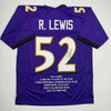 Autographed/Signed Ray Lewis Baltimore Purple Stat Football Jersey Beckett BAS COA by Hall of Fame Sports Memorabilia