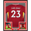 Framed Autographed/Signed Luis Diaz 35x39 Liverpool Red Soccer Jersey Beckett BAS COA