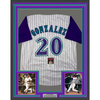Framed Autographed/Signed Luis Gonzalez 35x39 Arizona Pinstripe Baseball Jersey JSA COA
