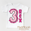 Three Rex Birthday Shirt - Girls Dinosaur Birthday by Madi Moosh
