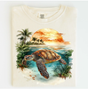 Retro Sea Turtle Ocean Sunset Scene Shirt - Printed On Comfort Colors by Madi Moosh