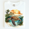 Retro Sea Turtle Ocean Sunset Scene Shirt - Printed On Comfort Colors by Madi Moosh