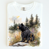 Retro Black Bear Wilderness Scene Shirt - Printed On Comfort Colors by Madi Moosh